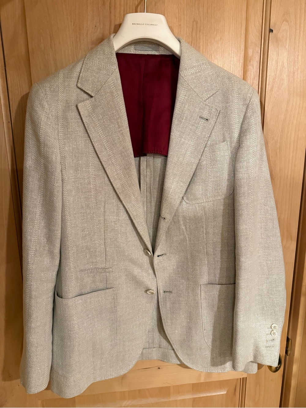 Brunello Cucinelli Light Beige Men's Blazer with Burgundy Lining
